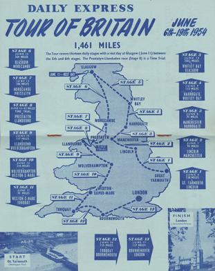 1954-Tour-of-Britain-official-programme-daily-express-june-6th-19th-milk-race-great-yarmouth-london-cycling-memorabilia-cycle-route-Eugene-Tamburlini-winner