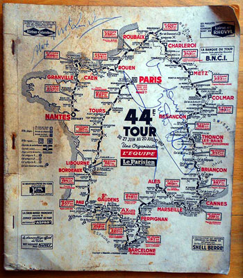 1957-Tour-de-France-memorabilia cycling-memorabilia media-guide-signed-Alex-Virot cycle memorabilia 