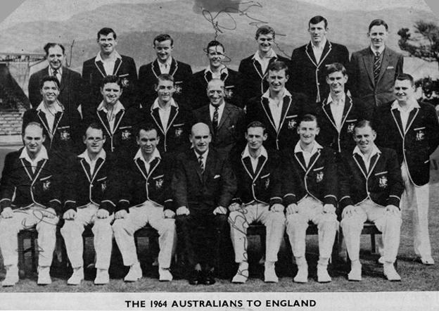 1964 Australian Ashes cricket touring party signed newspaper pic