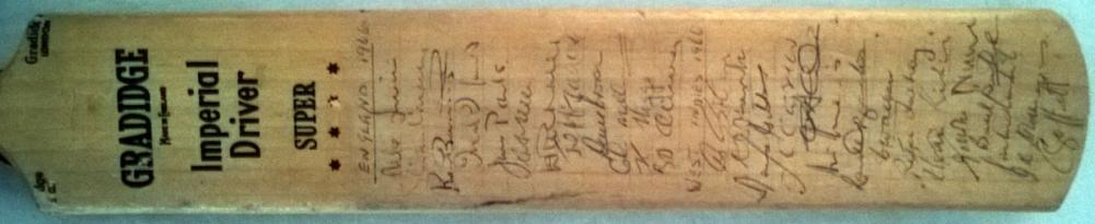 1966 West Indies v England signed cricket mini bat