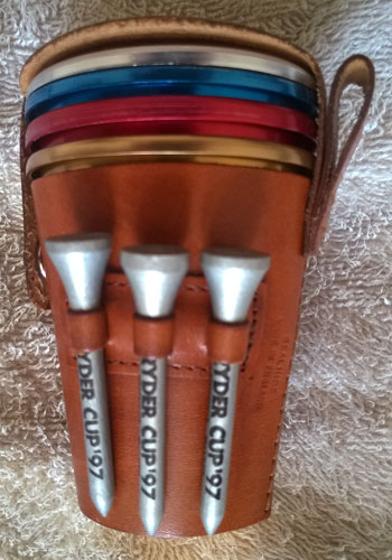 1997-Ryder-Cup-Valderrama-set-of-stirrup-cups-golfing-ball-markers-divot-replacer-golf-tees-memorabilia