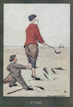 2-Golfing-memorabilia-Edmund-G-Fuller-golf-prints-1903-antique-vintage-coloured-cartoon-humour-golfer-edwardian-Fore
