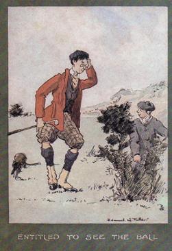 3-Golfing-memorabilia-Edmund-G-Fuller-golf-prints-1903-antique-vintage-coloured-cartoon-humour-golfer-edwardian-entitled-to-see-the-ball
