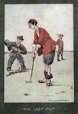 5-Golfing-memorabilia-Edmund-G-Fuller-golf-prints-1903-antique-vintage-coloured-cartoon-humour-golfer-edwardian-the-last-putt