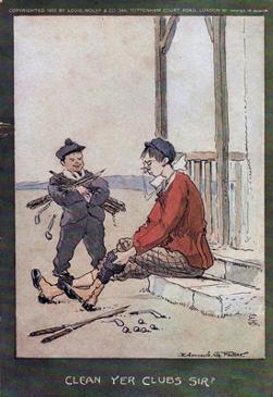 6-Golfing-memorabilia-Edmund-G-Fuller-golf-prints-1903-antique-vintage-coloured-cartoon-humour-golfer-edwardian-clean-yer-clubs-sir