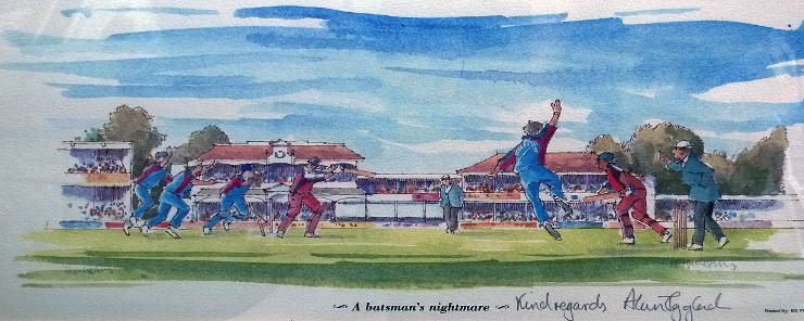 ALAN IGGLESDEN signed Hugh Cushing framed print Kent cricket Canterbury St Lawrence Ground Batsmans Nightmare memorabilia
