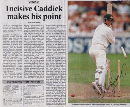 ANDY-CADDICK-autograph-signed-Somerset-cricket-memorabilia-England-Test-match-fast-bowler-ccc-australia-ashes-taunton-bowled-blewett