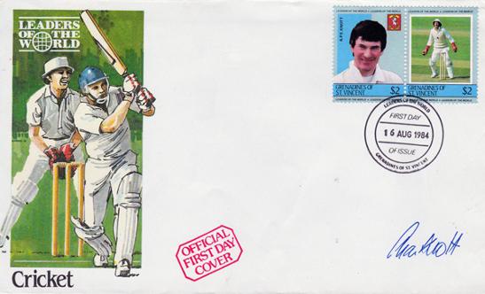 Alan-Knott-autograph-signed-Kent-cricket-memorabilia-1984 FDC-First-Day-Cover-Stamps-Spitfires-KCCC-England-test-match-wicketkeeper