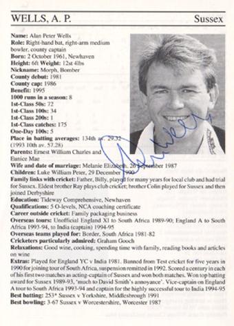 Alan-Wells-autograph-signed-Sussex-cricket-memorabilia-signature-england-batsman-1995-county-cricketers-whos-who