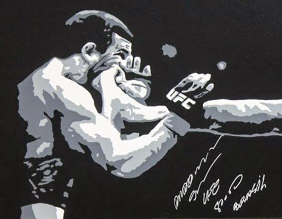 Anderson-Silva-memorabilia-signed-Mike-Ramirez-painting-UFC-memorabilia-Spider-autograph-body-shot-kick face portrait