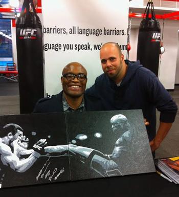 Anderson-Silva-memorabilia-signed-artist-Mike-Ramirez-painting-UFC-memorabilia-Spider-autograph-signing-2-350