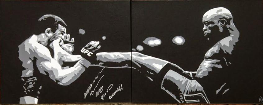 Anderson-Silva-memorabilia-signed-artists-Mike-Ramirez-painting-UFC-memorabilia-Spider-autograph