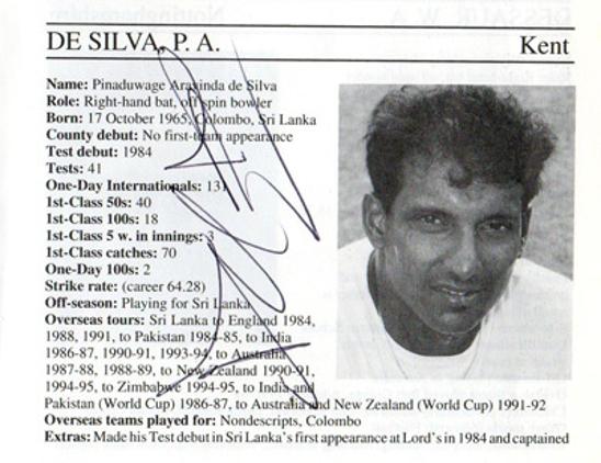 Aravinda-de-silva-autograph-signed-kent-cricket-memorabilia-signature-captain-sri-lanka-batsman-1995-county-cricketers-whos-who
