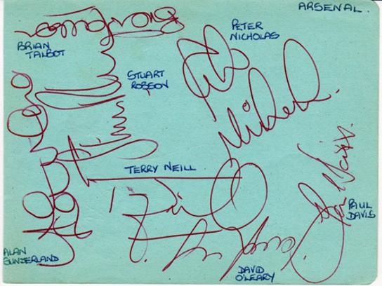 Arsenal FC signed autograph album page