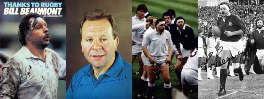 BILL BEAUMONT memorabilia (Fylde, England & British Lions) First Edition Autobiography and 3 hand-signed photos 