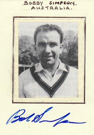 Bobby Simpson memorabilia signed 1964 Australia cricket memorabilia photo card autograph