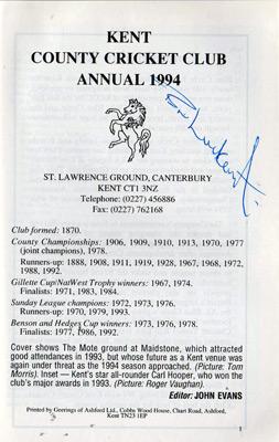 Brian-Luckhurst-autograph-signed-kent-cricket-memorabilia-1994-club-annual-yearbook-kccc-president-boot-boy-batsman-england-test-match-opener-signature