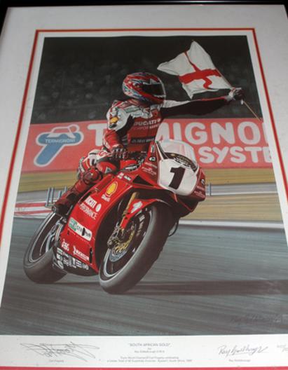 CARL FOGARTY memorabilia signed South African Gold Ray Goldsbrough print motorbike memorabilia Superbike memorabilia autograph