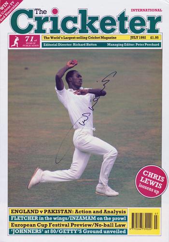 Chris Lewis autograph signed Surrey CCC Cricket memorabilia Notts England test match The Cricketer magazine cover