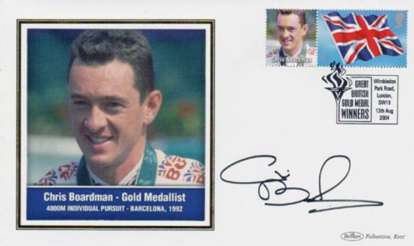 Chris-Boardman-autograph-cycling-memorabilia-signed-1992-barcelona-Olympics-Games-gold-medal-4000m-individual-pursuit-benham-First-day-cover-stamp-superman