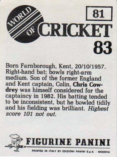Chris-Cowdrey-autograph-Kent-CCC-cricket-memorabilia-signed-England-Panini-player-card-world-of-cricket-83-spitfires-career-biography