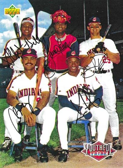 Cleveland-indians-baseball-memorabilia-signed-upper-deck-players-trading-card-Albert-Belle-Sandy-Alomar-Jim-Thome-Carlos-Baerga-Kenny-Lofton-autograph-youthful-tribe