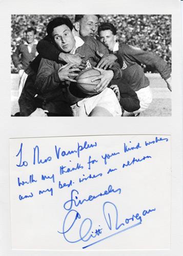Cliff-Morgan-autograph-signed-Wales-rugby-memorabilia-British-lions-outside-fly-half-Welsh-legend-BBC-TV-commentator-signature-cardiff-rfc-barbarians