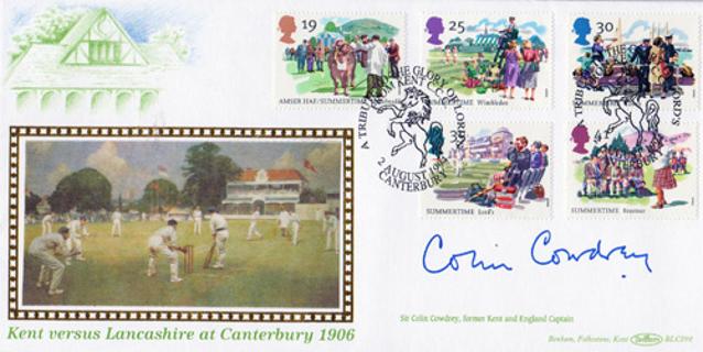 Colin-Cowdrey-autograph-signed-kent-cricket-memorabilia-1994-canterbury-1906-v-lancashire-first-day-cover-fdc-benhams-sir-lord-mcc-england-captain-signature