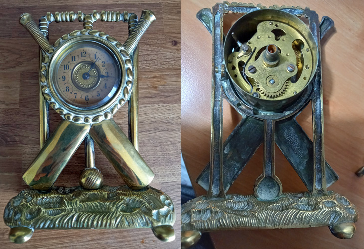 Cricket-clock-front-back-British-United-Clock-company-bat-ball-stumps-bails-antique-vintage-art-nouveau