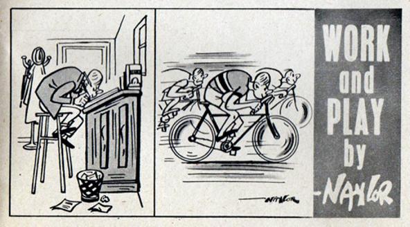 Cycling-memorabilia-cycling-humour-cycling-cartoon-work-and-play-cycling-journalist-blogger-blazin-saddles-bicycle-naylor-artist-cartoonist-boys-own-paper-1953