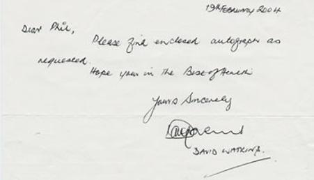 DAVID WATKINS memorabilia signed Rugby League letter Salford Wales rugby league memorabilia