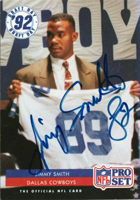 Dallas-Cowboys-American-football-memorabilia-Jimmy-Smith-signed-Too-Tall-autograph-NFL-Draft-Day-Pro-Set-Card-1992-Jaguars