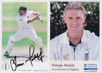 Darren Maddy Warks Leics CCC England signed cricket autograph cards