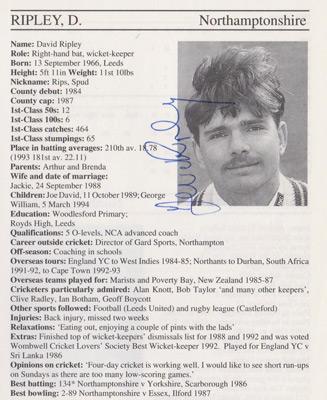 David Ripley-autograph-signed-northamptonshire-cricket-memorabilia-northants-ccc-wicket-keeper-whos who-signature