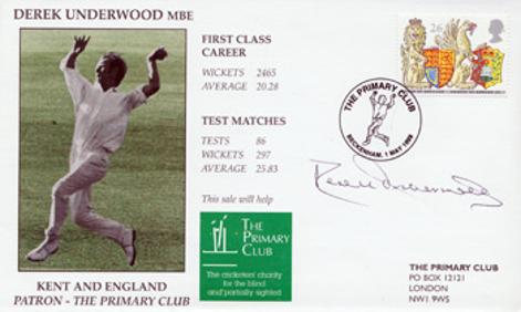DEREK UNDERWOOD memorabiulia Kent Cricket memorabilia signed Primary Club First Day Cover Deadly Derek