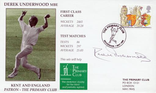 DEREK UNDERWOOD memorabiulia Kent Cricket memorabilia signed Primary Club First Day Cover Deadly Derek