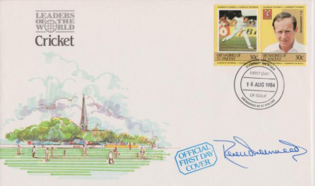 Derek-Underwood-autograph-signed-kent-cricket-memorabilia-first-day-cover-grenadines-st-vincent-stamps-first-day-cover-fdc-deadly-1984-leaders-of-the-world-kccc