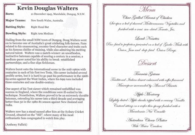 Doug-Walters-autograph-signed-Sportsmans-Dinner-menu--RSL-Club-australia-cricket-memorabilia