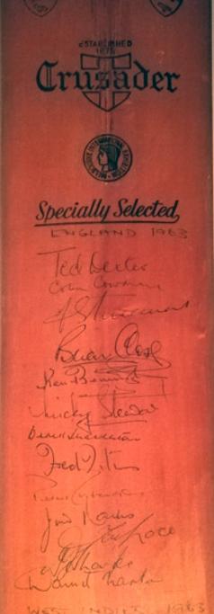 England-cricket-memorabilia-signed-bat-1963-test-series-west-indies-dexter-cowdrey-trueman-laker-lock-titmus-barrington-close-parks-sharpe-shackleton-stewart-larter