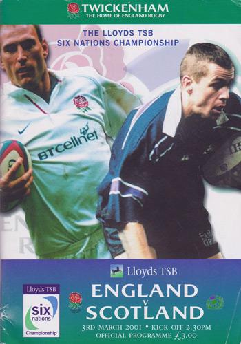 England-rugby-memorabilia-signed-twickenham-programme-2001-scotland-rufc-five-six-nations-union-danny-grewcock-kyran-bracken-richard-hill-autograph-signature