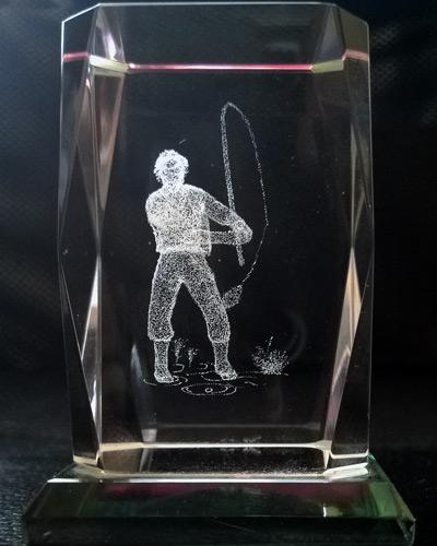 Fly-Fishing-paperweight-laser-3D-etched-crystal-glass-lazer-fisherman-front