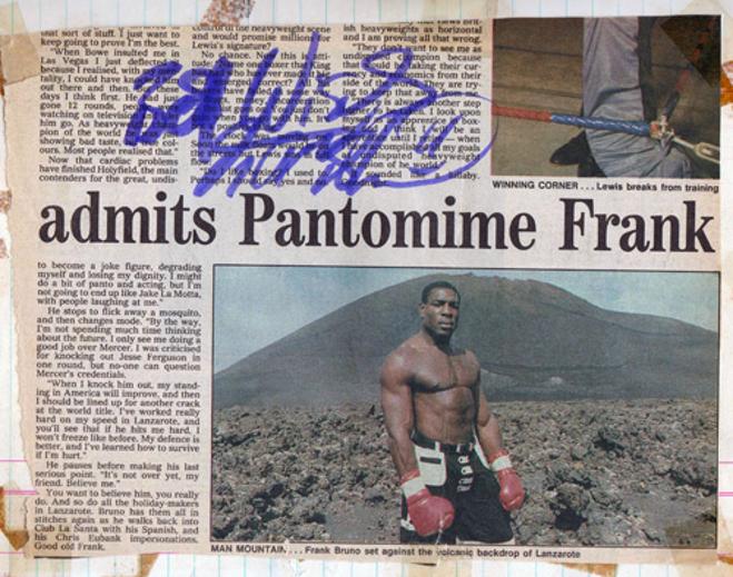 Frank-Bruno-autograph-signed-boxing-memorabilia-heavyweight-champion-of-the-world-pantomime-dame-Lennox-Lewis-fight-title-belt-boxer
