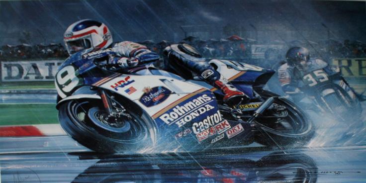 Freddie-Spencer-memorabilia-signed-print-Double-Take-Moto-GP-Super-Bike-motor-cycling-memorabilia-Nicholas-Watts-Fast-Freddie-1985 World Champion Honda 750
