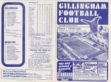 GILLINGHAM-football-memorabilia-signed-programme-david-peach-autograph-autographed-soccer-signature-charlton
