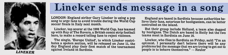 Gary Lineker memorabilia Europe United single record Roy of the Rovers memorabilia