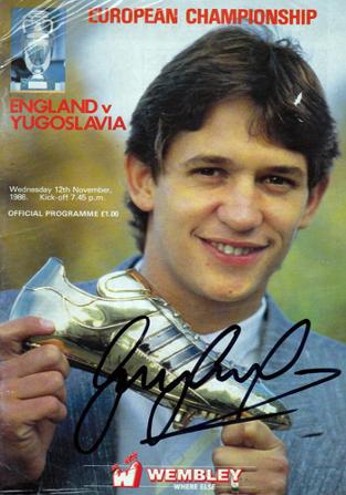 Gary Lineker-signed Golden Boot 1986 Euro Champs Wembley programme