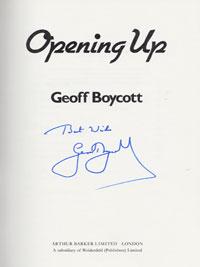 Geoff-Boycott-Yorkshire-England-signed-autobiography-Opening-Up-cricket-memorabilia-autographed