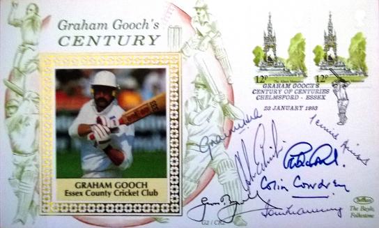 Graham-Gooch-memorabilia Essex cricket memorabilia Centuries signed cricket FDC-centurions-Boycott-Hick, Ramprakash-Cowdrey-Hutton-Edrich-Amiss-
