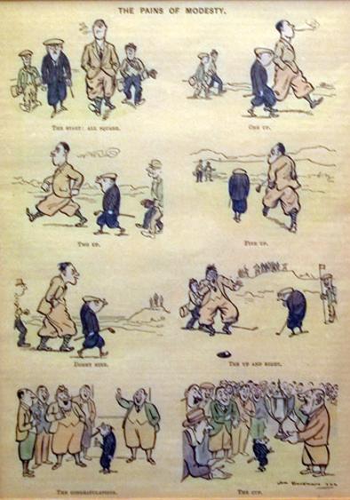 HM-Bateman-antique-vintage-golf-print-Pains-of-Modesty-Punch-magazine-1922-coloured-cartoon-charivari-golfing-golfer