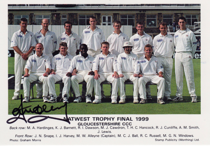 Ian-Harvey-autograph-Gloucestershire cricket-memorabilia Gloucs CCC signed-first day cover -FDC-Lords nat west trophy final australia all rounder signature team pic